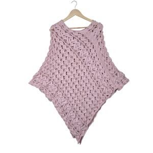 Boston Proper Wool Blend Poncho sz M/L Pink Open Knit Chunky Pastel